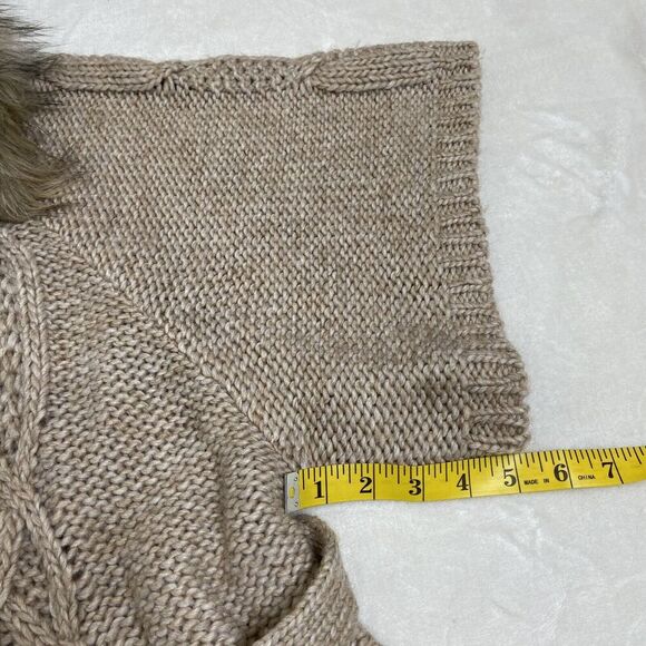 Loft Acrylic Wool Alpaca Chunky Knit Cardigan Sweater Faux Fur Collar Tan/Cream - Picture 11 of 12